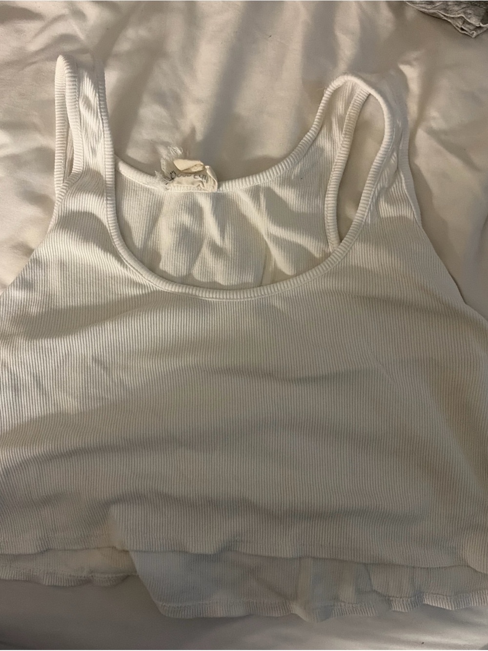 White Ribbed Crop Tank Top